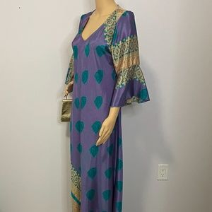 Vintage handmade silk kaftan floor length chic eastern inspire bell sleeve dress